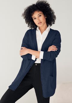 V-Neck Button-Front 100% Cotton Boyfriend Cardigan