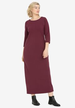 Three-Quarter Sleeve Knit Maxi Dress