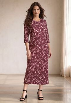 Cotton Spandex Jersey Three-Quarter Sleeve Scoopneck Maxi Dress