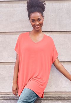 Stretch Jersey Knit V-Neck Oversized Tunic