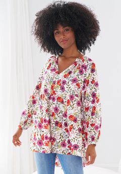 Tiered Tunic With Notch V-Neck