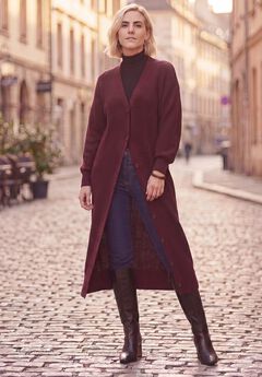 Stretch Button Front Duster Cardigan Sweater