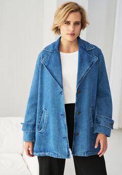 Button Front Denim A-line Jacket