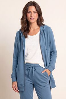French Terry Long Sleeve Zip-Front Tunic Hoodie