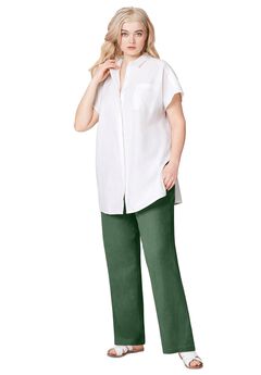 Linen-Blend Drawstring Elastic Waist Pants
