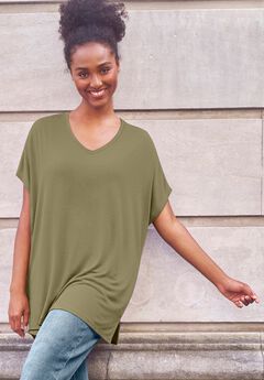 Stretch Knit Scoop Neck Oversized Tunic
