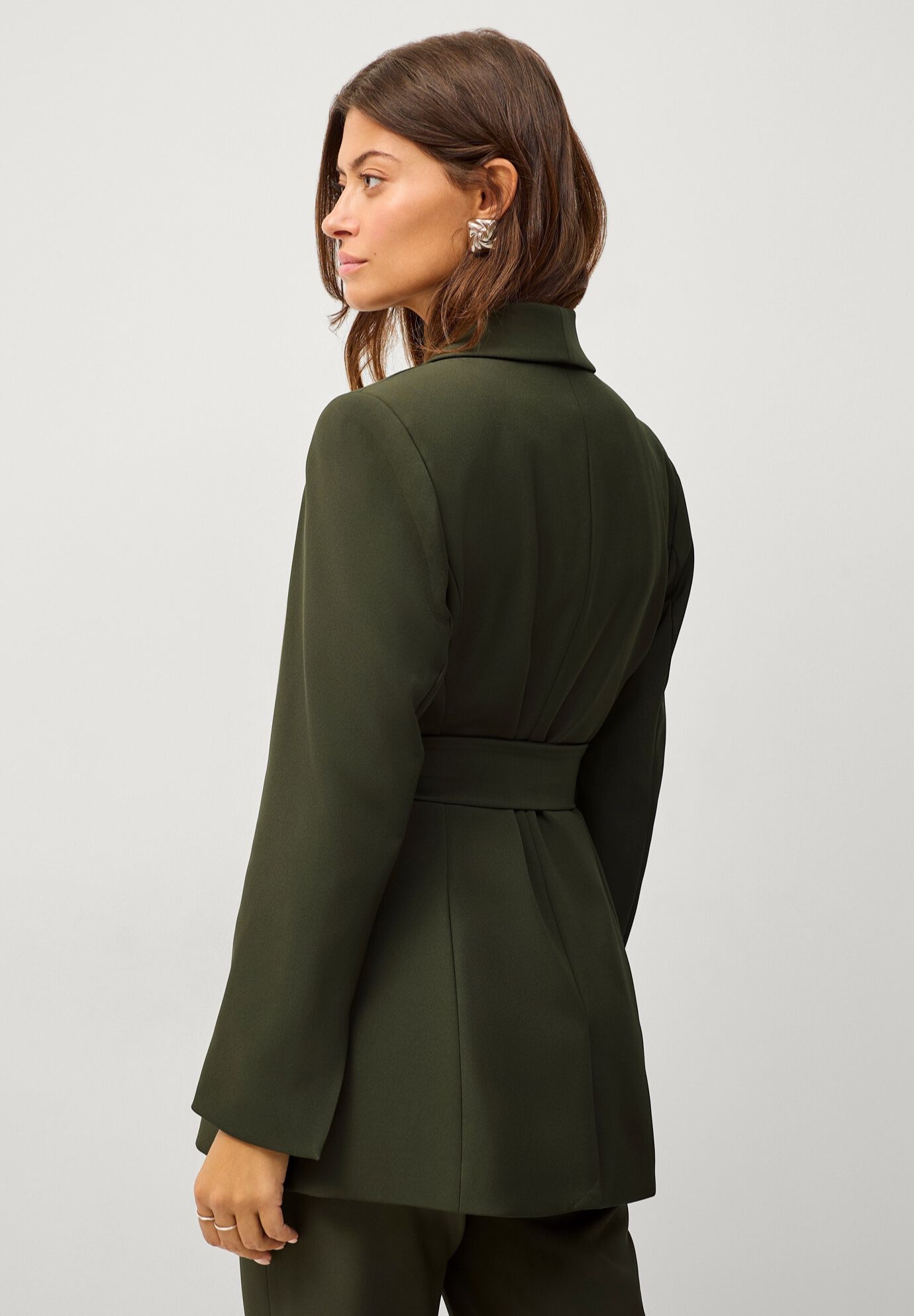 Shawl Collar Blazer With Self-Tie Belt, DEEP OLIVE, on-hover image number 1