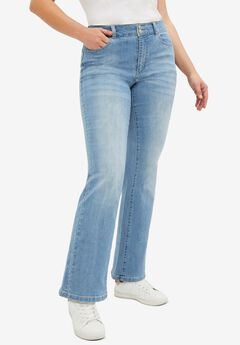 Mid-Rise Back Elastic Bootcut Stretch Jeans