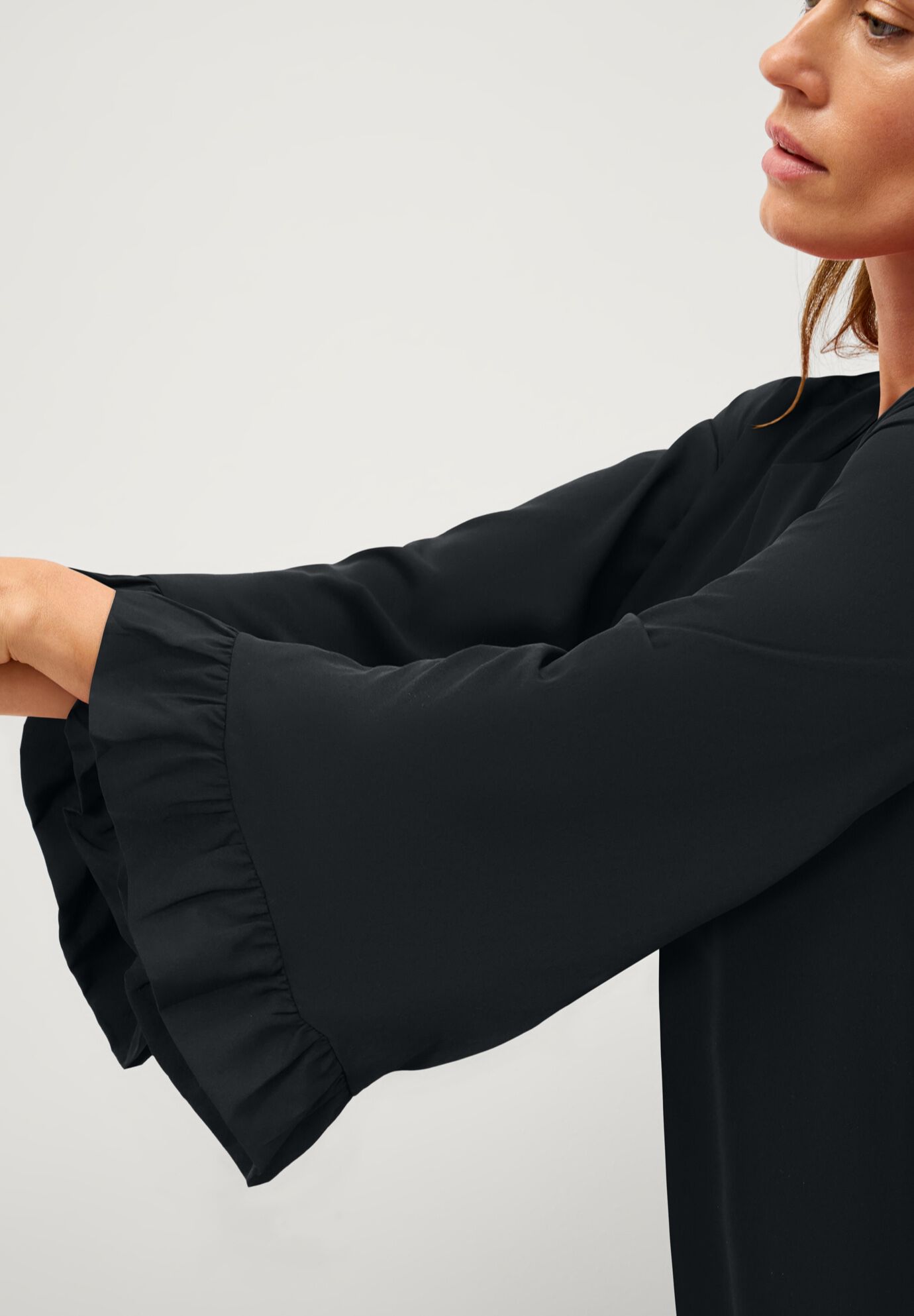 Long Ruffle Sleeve A-line Dress, BLACK, alternate image number 2