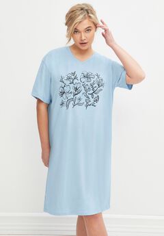 Cotton Spanex Jersey V-Neck Short Sleeve Sleepshirt