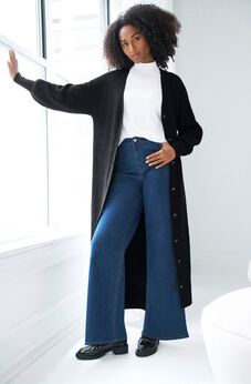 Stretch Button Front Duster Cardigan Sweater
