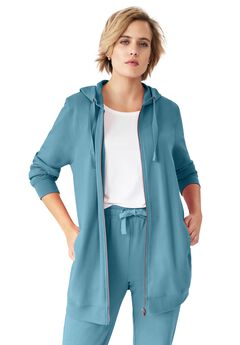 French Terry Long Zip Front Hoodie