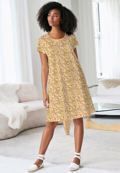 Cotton Spandex Scoop Neck Short Sleeve A Line Tee Dress