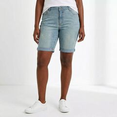 Mid-Rise Stretch Denim Bermuda Shorts