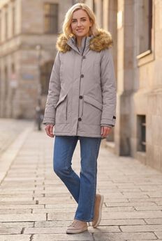 Faux Fur Trim Two-Way Zip-Front Mid-Length Parka