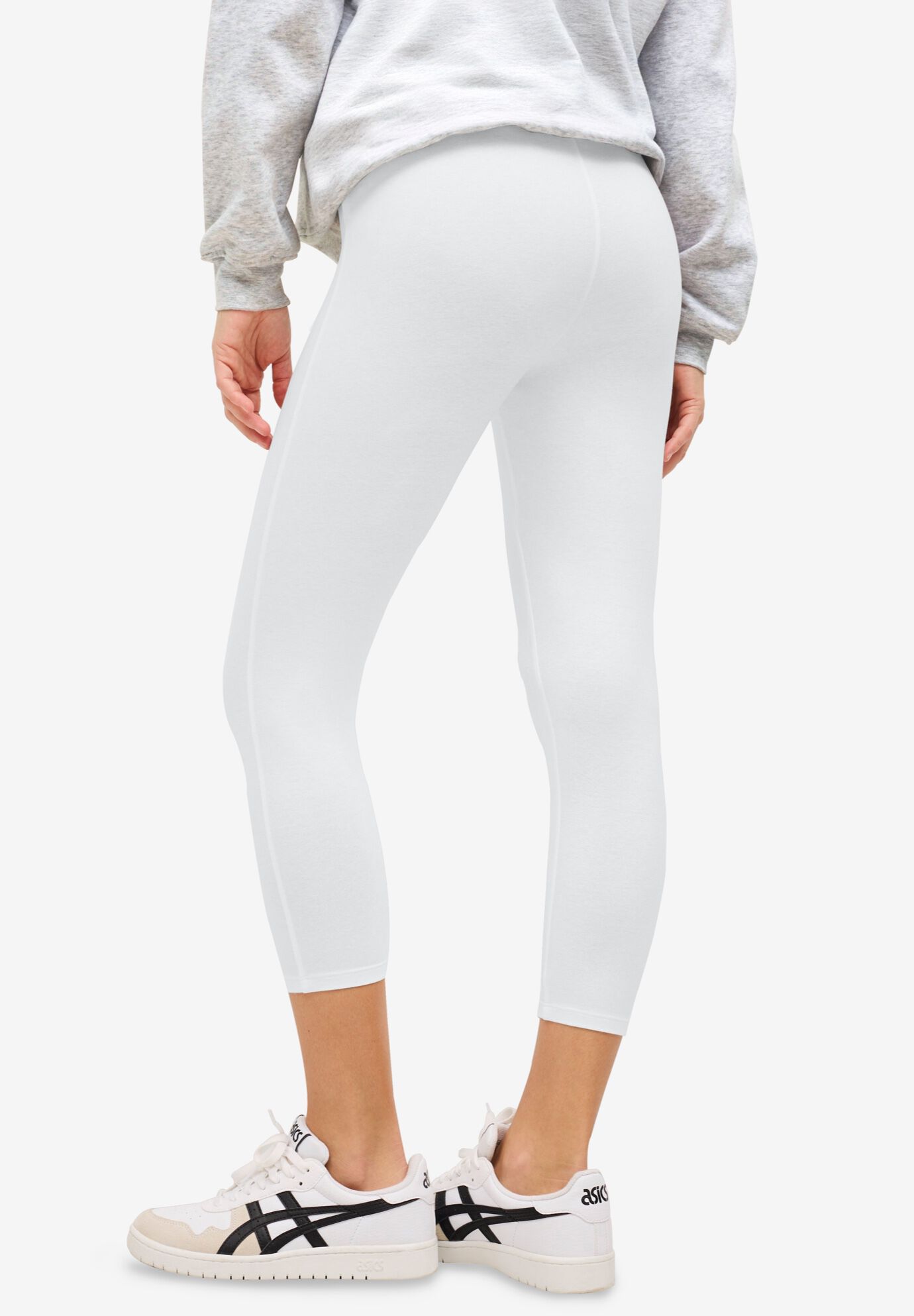 Cotton Spandex Capri Length Leggings, WHITE, on-hover image number 1