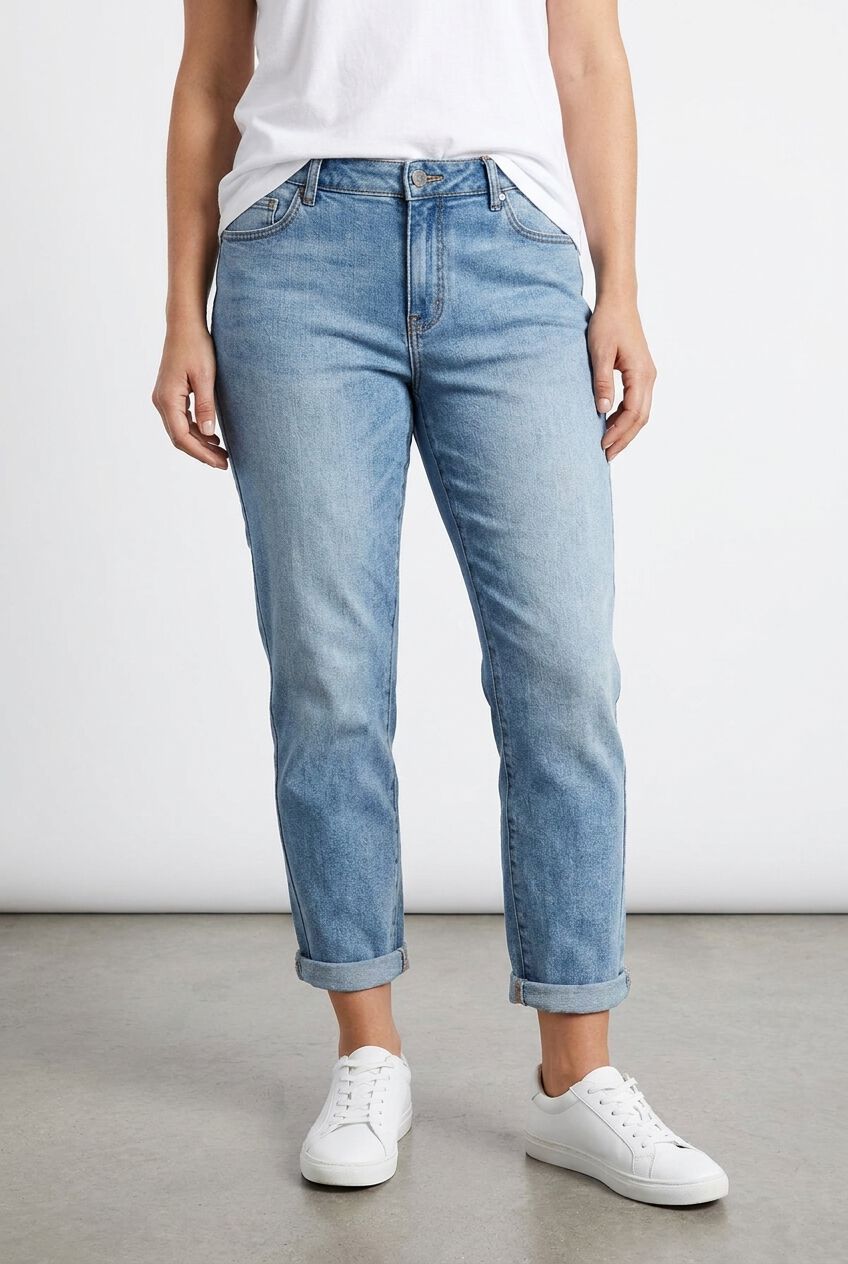 Mid-Rise Stretch 5-Pocket Relaxed Fit Boyfriend Jeans