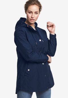 Water-Resistant A-Line Snap-Front Hooded Raincoat