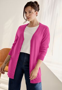 V-Neck Button-Front 100% Cotton Boyfriend Cardigan