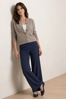 Wide-Leg Back Elastic Flat Front Soft Pants