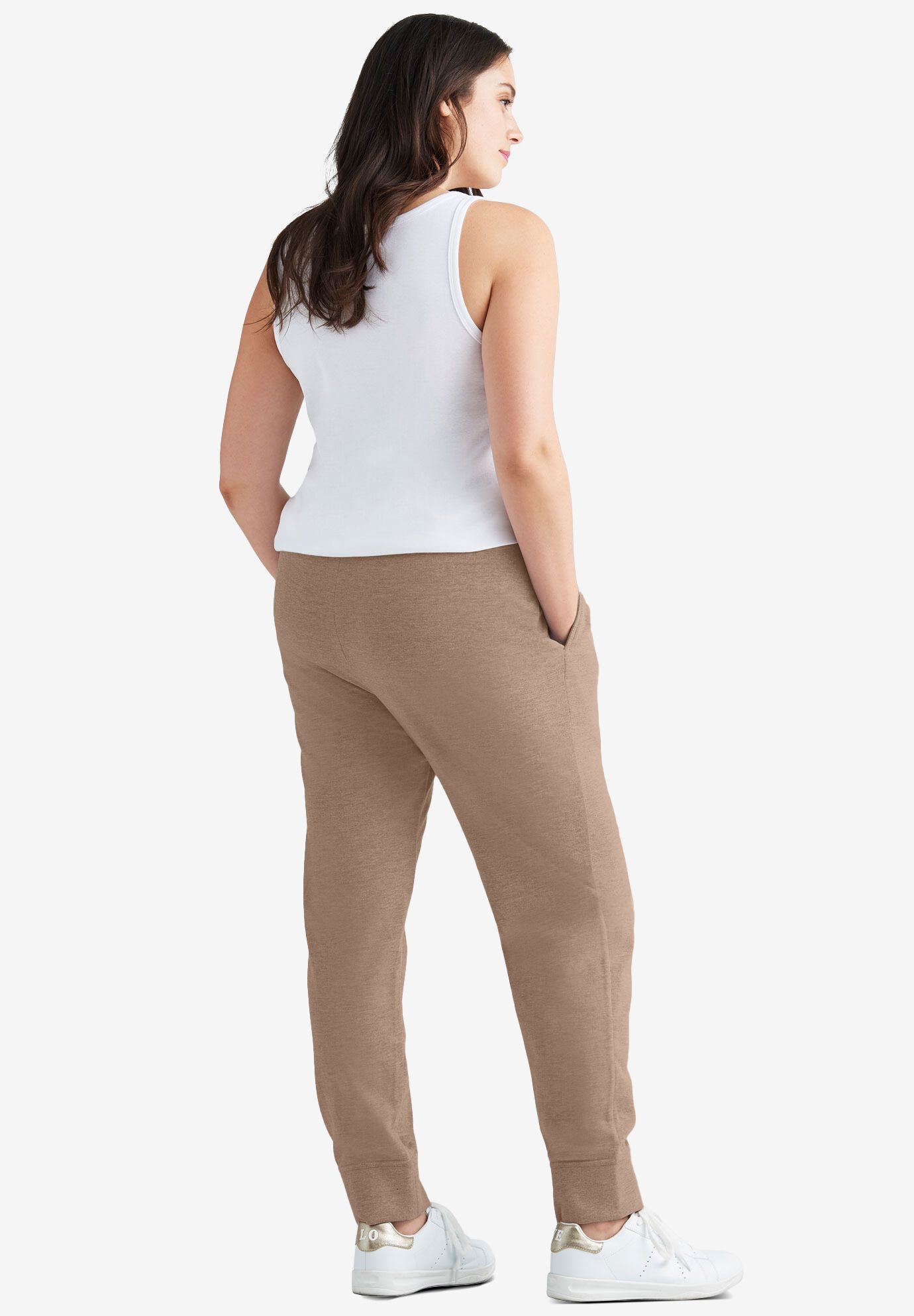 French Terry Drawstring Elastic Waistband Jogger, DARK TAUPE, on-hover image number 1
