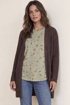 Open Front Long Ribbed Sleeve Waffle Cardigan