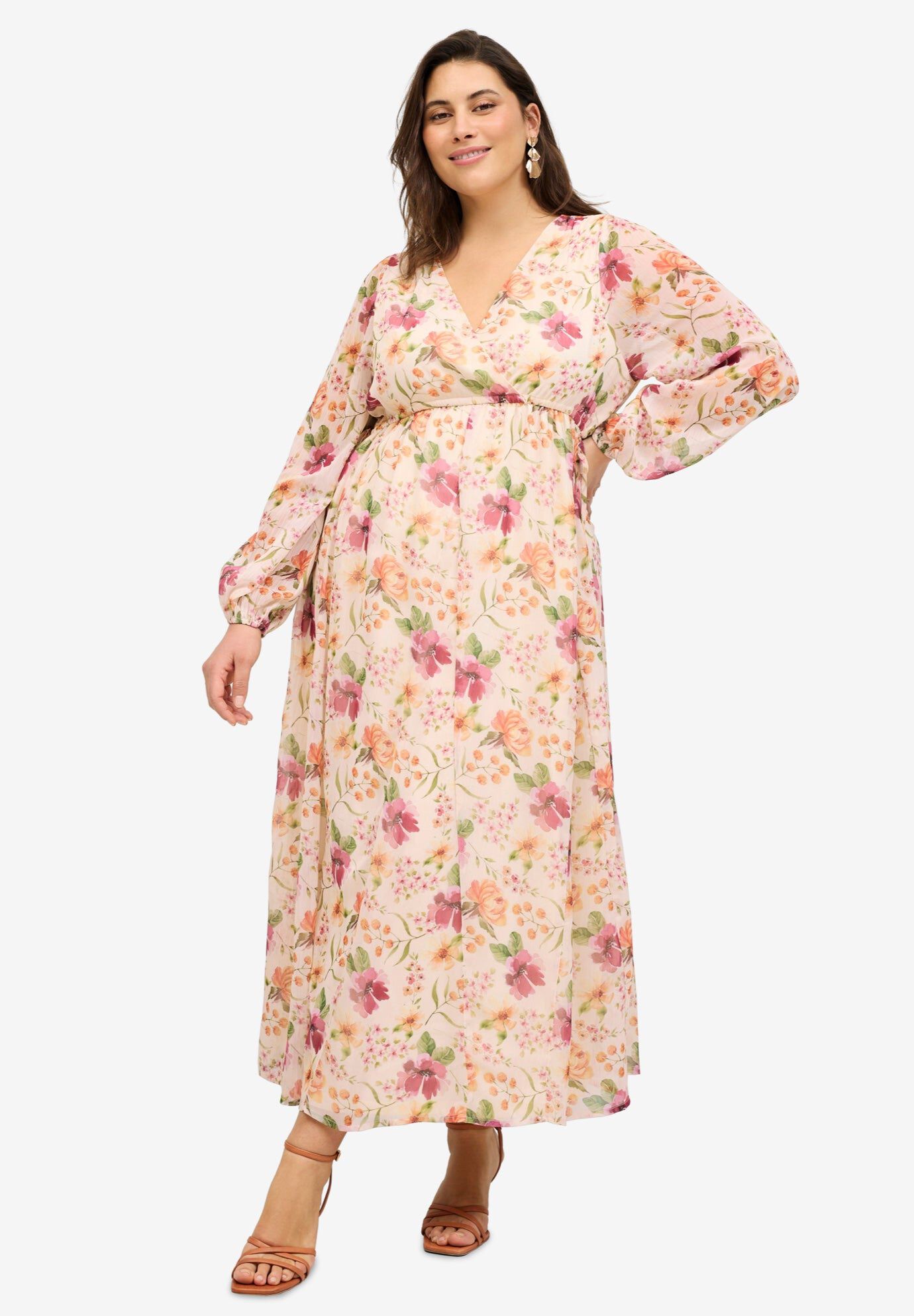 Surplice Georgette Maxi Dress, SOFT BUTTER FLORAL, hi-res image number 0