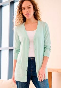 V-Neck Button-Front 100% Cotton Boyfriend Cardigan