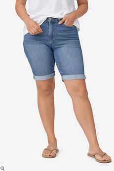 Mid-Rise Stretch Denim Bermuda Shorts