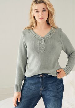 Button Y-neck Sweater