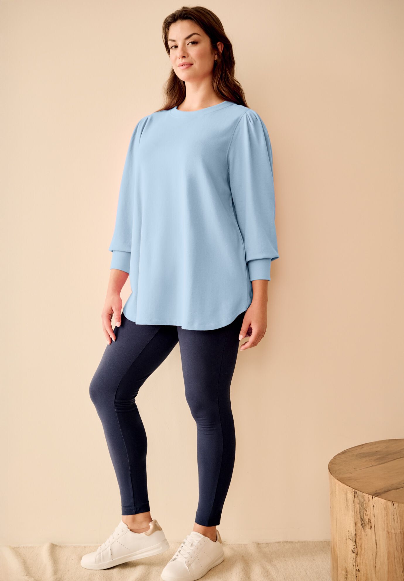 Puff Sleeve Sweatshirt Tunic, BLUE LAKE, hi-res image number 0
