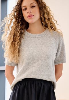 Stretch Crew Neck Short Sleeve Boxy Pullover Sweater