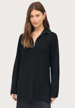 ¼ Zip Sweater Tunic With Side Slits