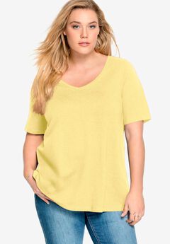 Stretch Knit V-neck Short Sleeve Tunic
