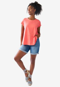 Mid-Rise Stretch 5-Pocket Relaxed Fit Boyfriend Jean Shorts