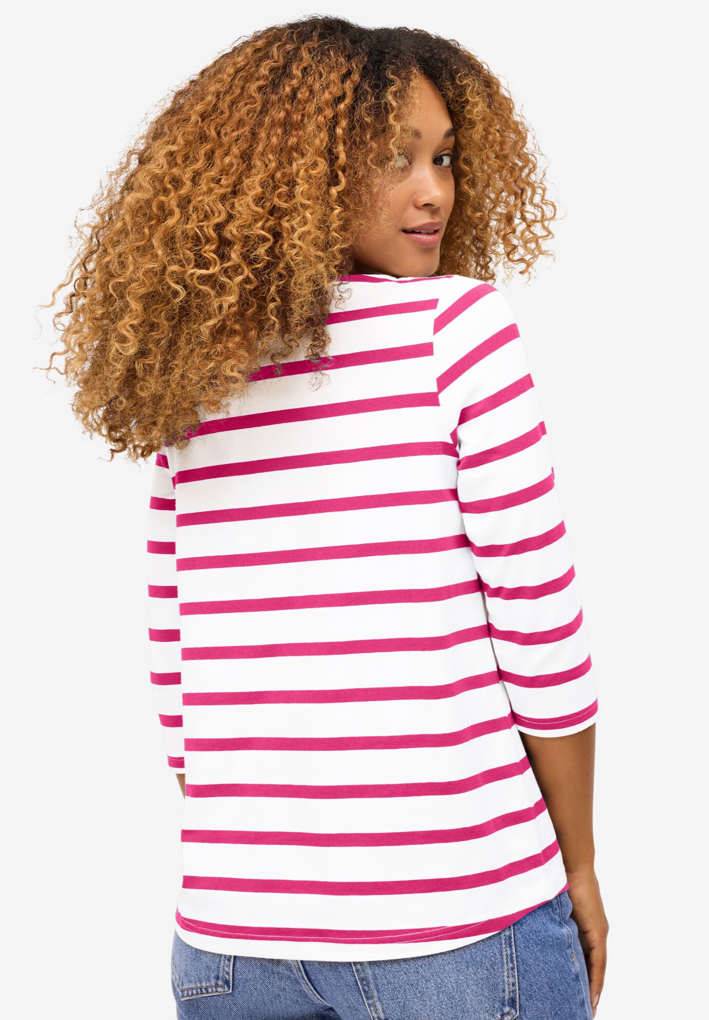 Stretch Knit Scoop Neck 3/4 Sleeve Top, , alternate image number 3