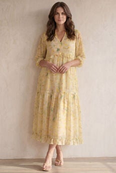 Sheer Maxi Dress With Ruffled Trim