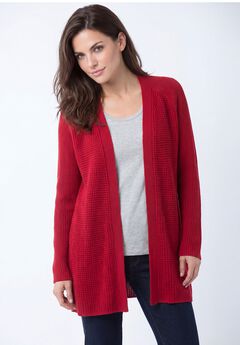 Open Front Long Ribbed Sleeve Waffle Cardigan