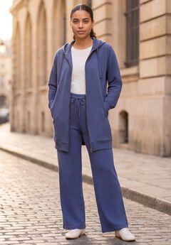 Ellos Studio French Terry Wide Leg Drawstring Elastic Waistband Sweatpants