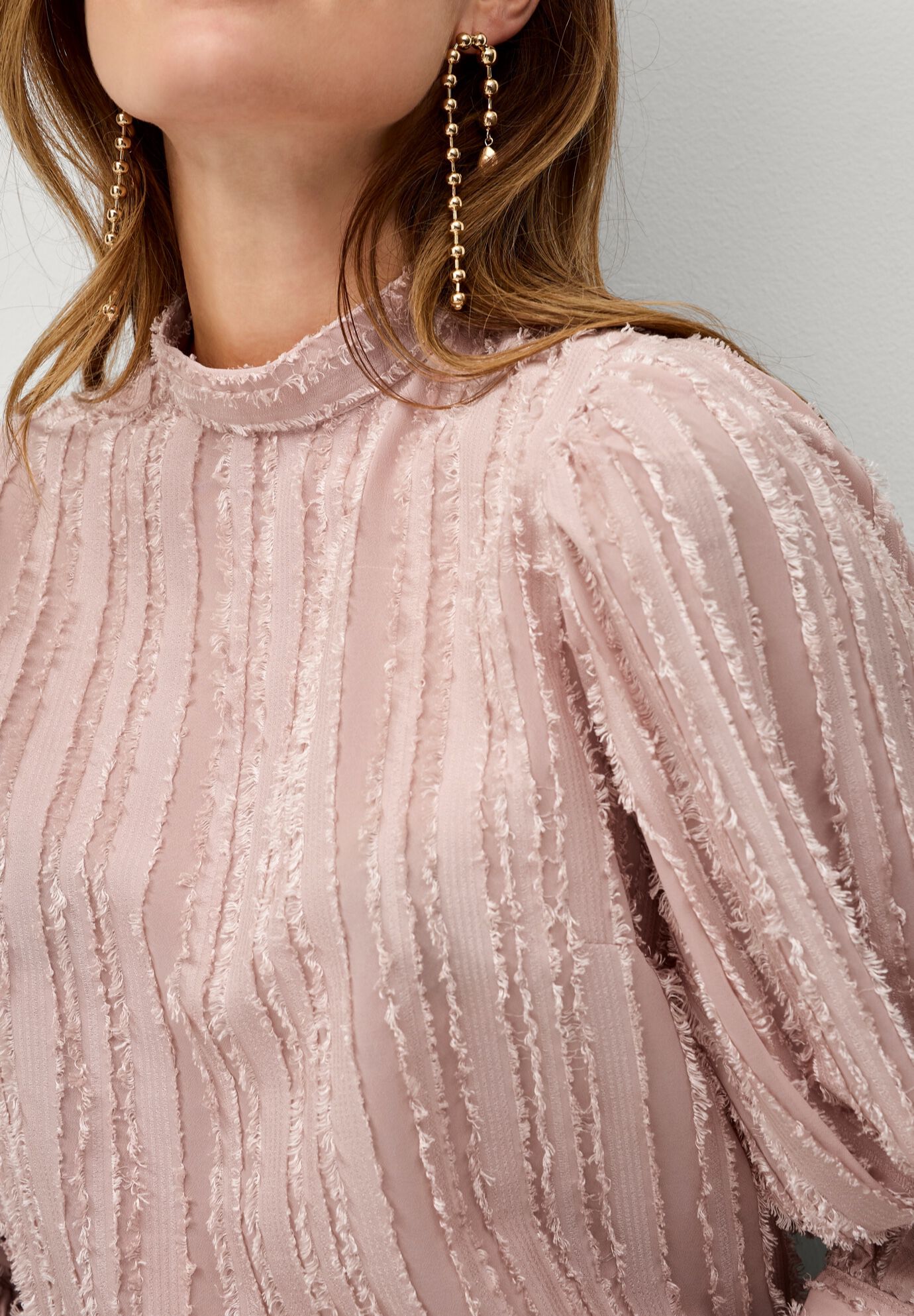 Blouson Sleeve Eyelash Texture Blouse, LILAC BLUSH, alternate image number 2