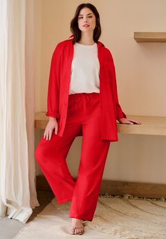 Linen-Blend Drawstring Elastic Waist Pants