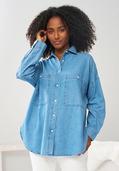 Oversized Button-Front Denim Shirt