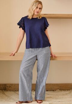 Linen-Blend Drawstring Elastic Waist Pants