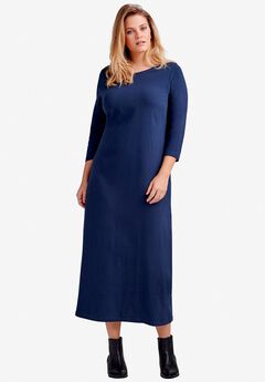 Three-Quarter Sleeve Knit Maxi Dress