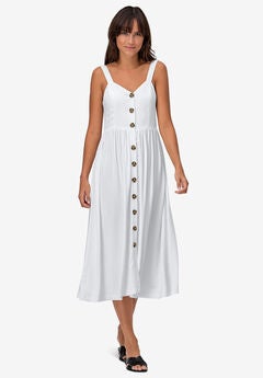 Button-Front A-Line Midi Dress
