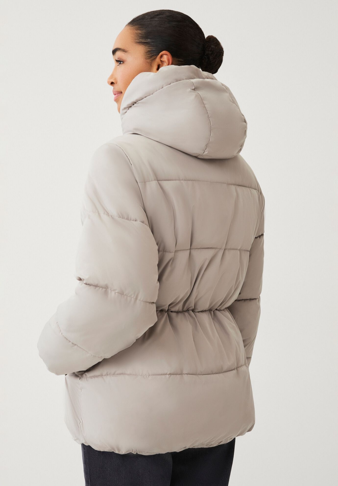 Hooded Drawstring Puffer, TAUPE GREY, on-hover image number 1
