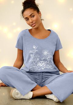 100% Cotton Jersey Slub Scoopneck Short Sleeve Graphic Tee