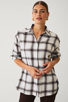 Plus Size Pleated Back Button Front Shirt