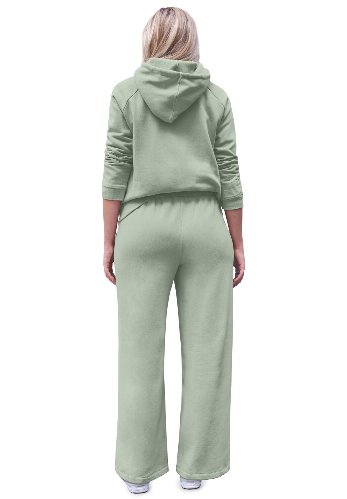 Wide Leg Fleece Sweatpant With Drawstring Waist, DESERT SAGE, on-hover image number 1