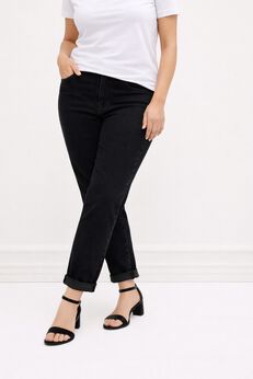 Mid-Rise Stretch 5-Pocket Relaxed Fit Boyfriend Jeans